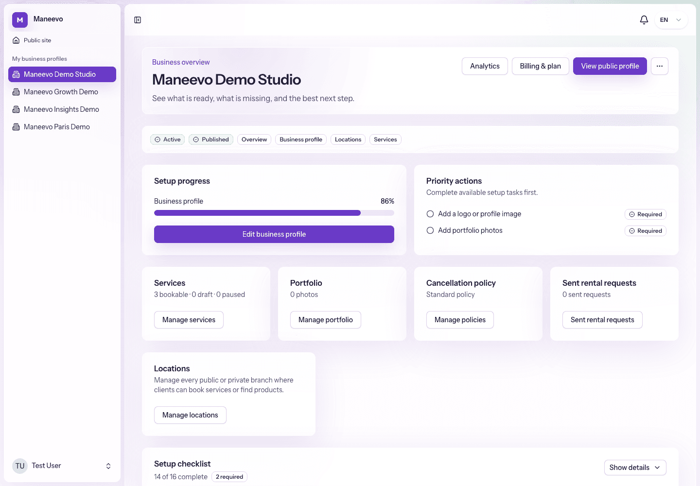 Maneevo business dashboard product preview